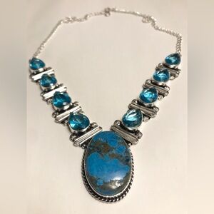 Turquoise Blue Topaz Stamped 925 Sterling Silver Necklace